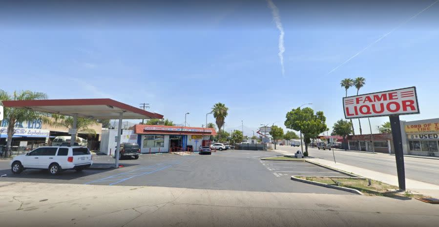 A liquor shop on the 100 block of East Baseline Street in San Bernardino where a man assaulting people and property with a pole was arrested. (Google Earth)