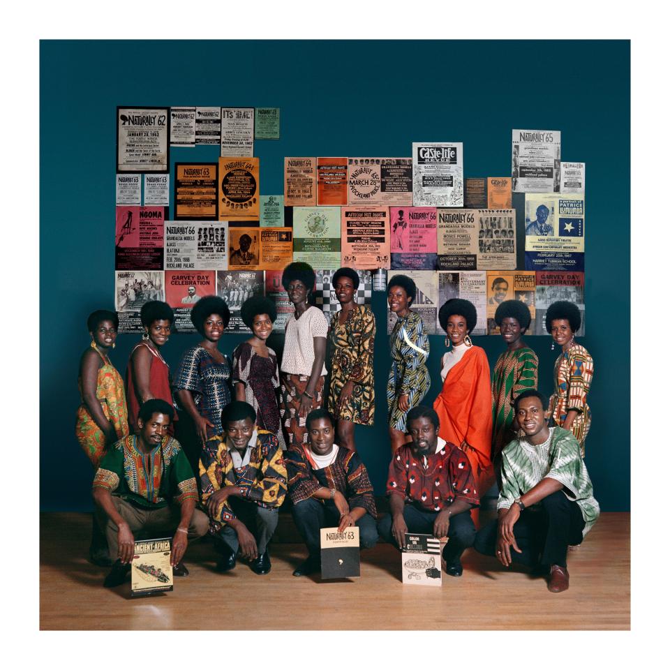 Naturally '68 photo shoot in the Apollo Theater featuring Grandassa models and founding AJASS members Kwame Brathwaite, Frank Adu, Elombe Brath, and Ernest Baxter.