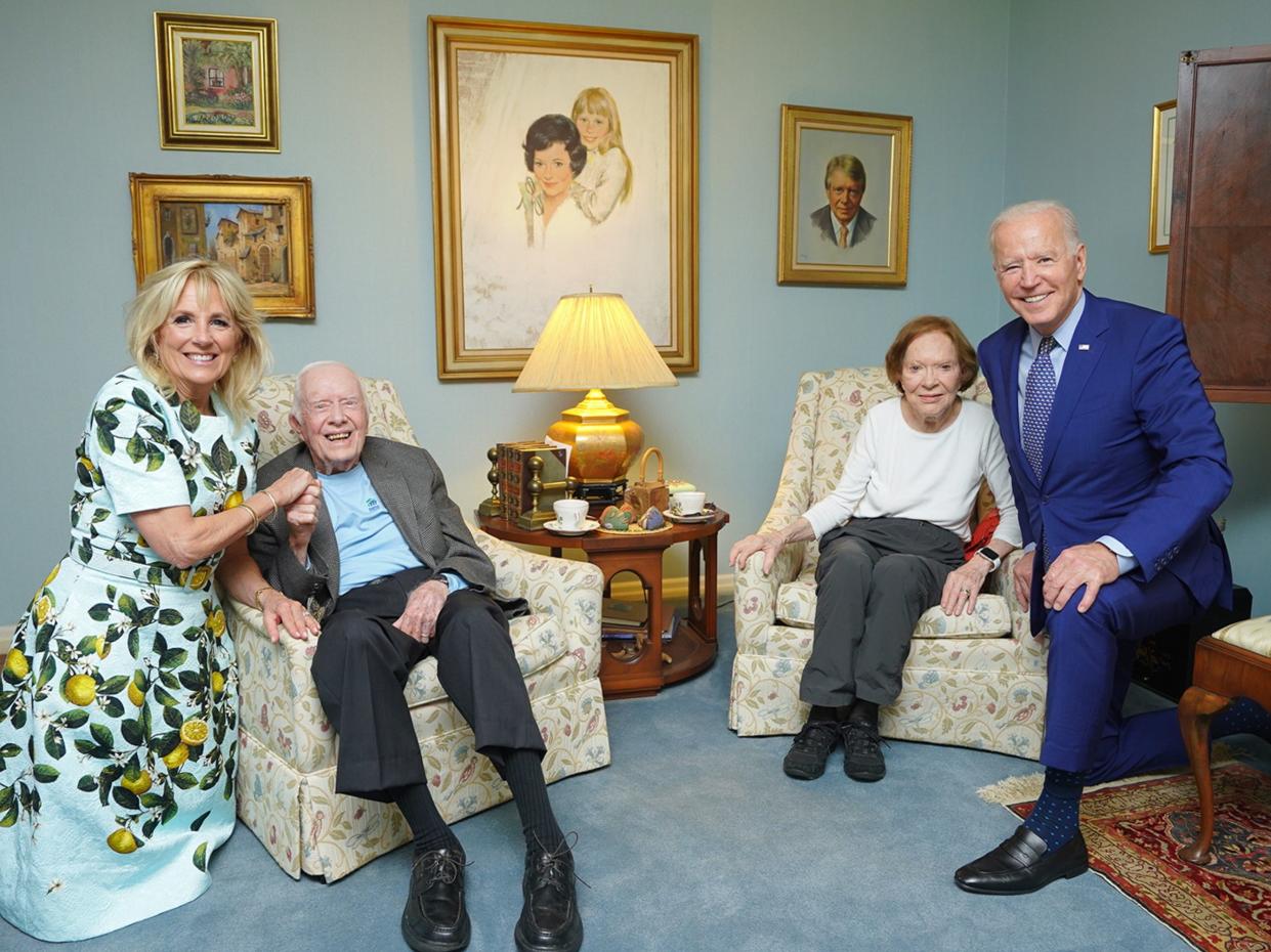 <p>The Carter Centre released an image of the former president Jimmy Carter and former first lady, Rosalynn Carter, alongside Joe Biden and Dr Jill Biden</p> (The Carter Centre)