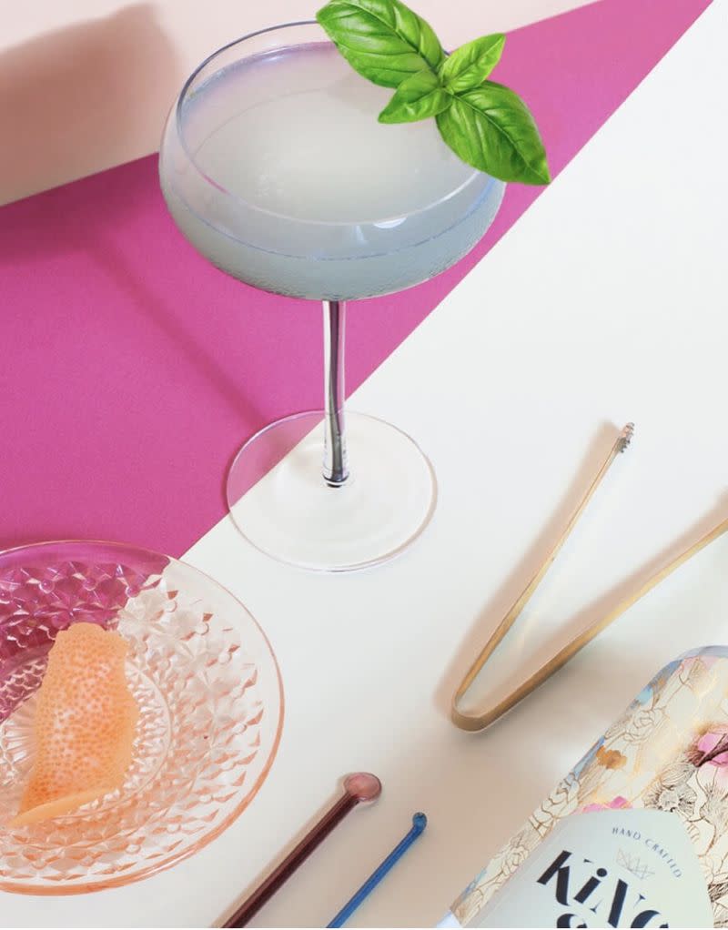 <p> <strong>Ingredients:</strong> </p> <p> 2 oz Basil-infused King St. Vodka </p> <p> 1 oz Simple syrup </p> <p> &#xBE; oz Fresh lime juice </p> <p> Fresh basil leaves, for garnish </p> <p> <strong>Directions:</strong> </p> <p> This Gimlet is an Italian twist on the original gimlet, typically made with 2 parts gin, 1 part lime juice. Fill a cocktail shaker with ice and pour in ingredients, shaking. Strain into a chilled glass. </p> <p> <em>Courtesy of&#xA0;King St. Vodka,&#xA0;Kate Hudson&apos;s gluten-free, non-GMO, crafted with alkaline water and 7x distilled spirits company.</em> </p>