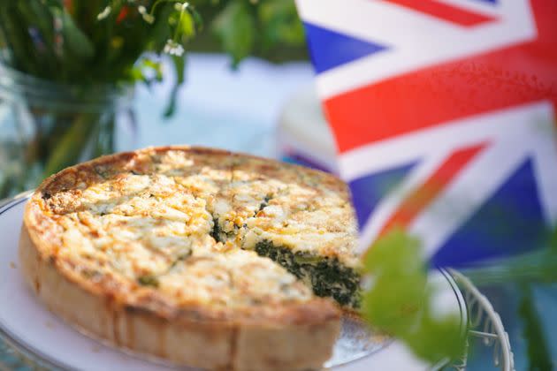 The official coronation quiche at a Coronation Big Lunch hosted by the Archbishop of Canterbury in April at Westminster Abbey.