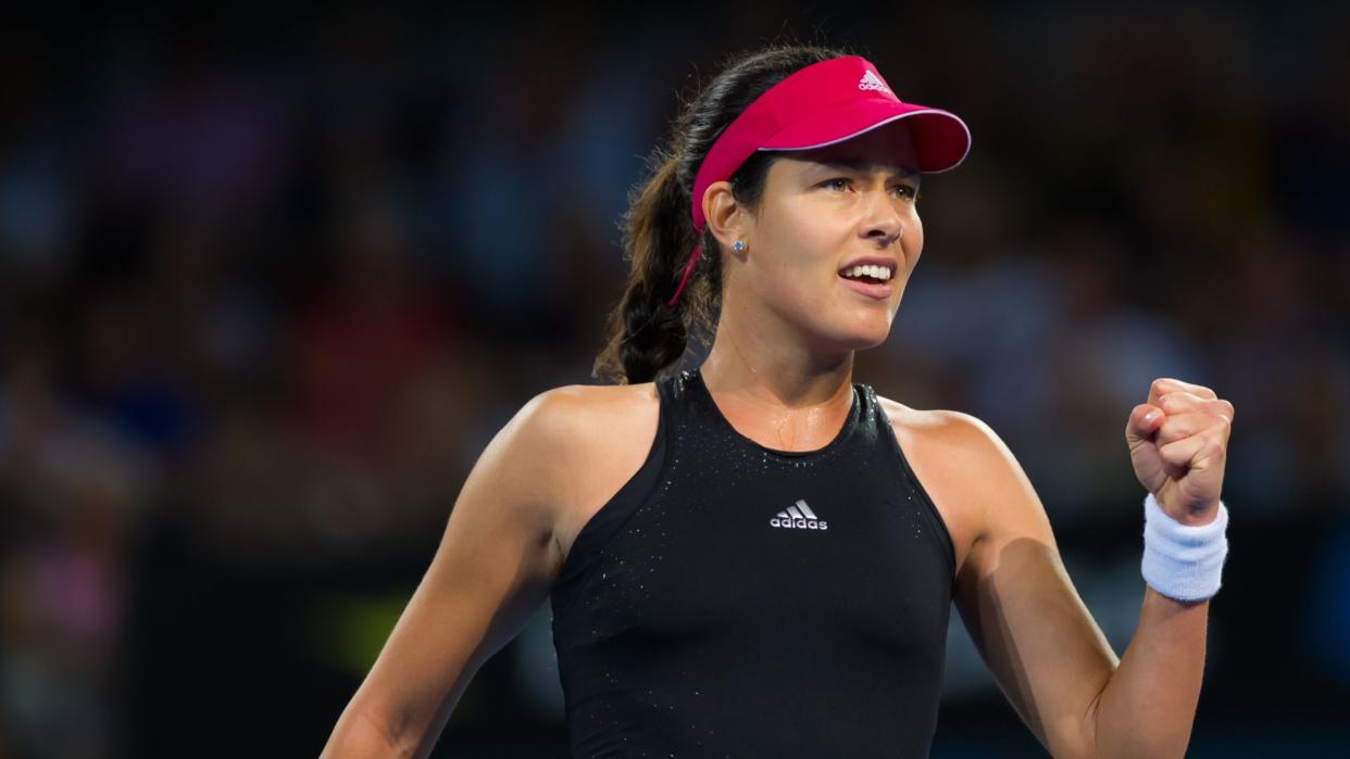 Ana Ivanovic of Serbia celebrates a point during her Brisbane International WTA tennis tournament second-round match on January 7, 2015