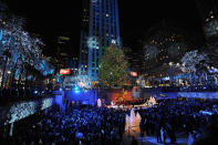 NEW YORK, NY - NOVEMBER 30: A general view of the 2011 Rockefeller Center Christmas tree lighting on November 30, 2011 in New York City. (Photo by Jason Kempin/Getty Images)