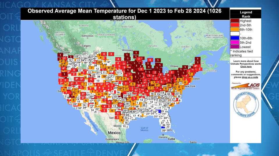 Winter 2023-24 temperature rankings