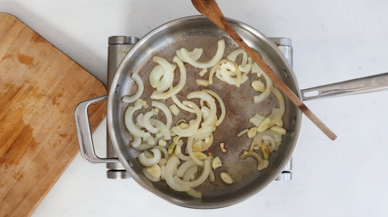 sauteed onion and garlic in a pan
