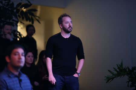 Drew Houston, Chief Executive Officer and founder of Dropbox, waits to take the stage at an announcement event in San Francisco, California, U.S., January 30, 2017. REUTERS/Beck Diefenbach