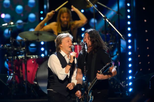 Paul McCartney and Dave Grohl perform during the Rock &amp; Roll Hall of Fame induction ceremony on Oct. 31 in Cleveland. (Photo: via Associated Press)