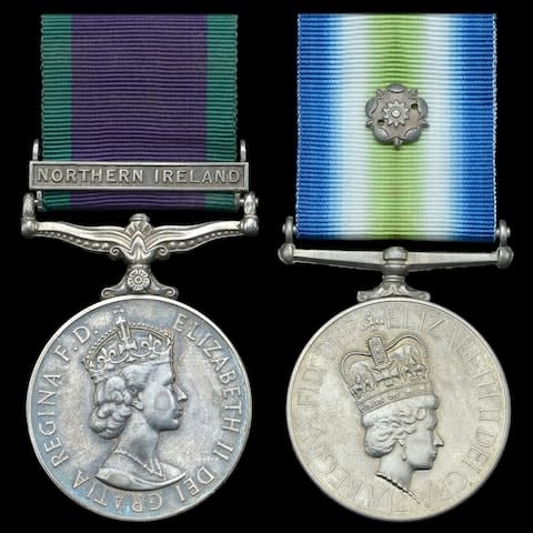 Curry's Northern Ireland and Falkland campaign medals - the troop got no medals for the siege - Credit: Bournemouth News & Picture Service/Jan Starnes