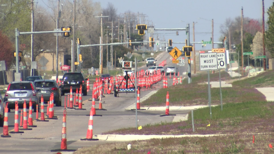 Photo of the construction in Bel Aire on Woodlawn between 37th Street North and 45th Street North taken on March 21, 2024 (KSN Photo)