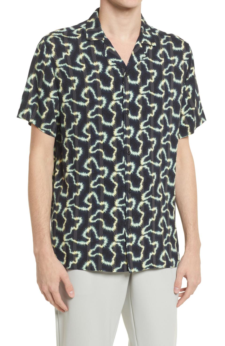 Abstract Print Short Sleeve Button-Up Camp Shirt