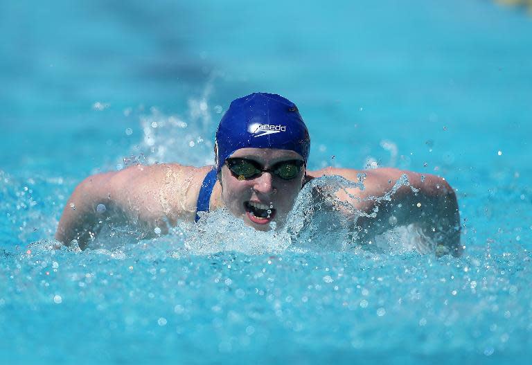 Katie Ledecky competes in the 400m Individual Medley prelim during day two of the Arena Pro Swim Series at the Skyline Acquatic Center on April 16, 2015 in Mesa, Arizona