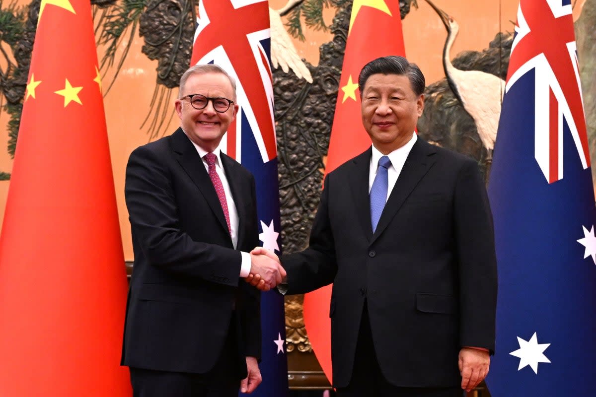 Australian Prime Minister Anthony Albanese meets with Chinese President Xi Jinping at the Great Hall of the People in Beijing, China (EPA)