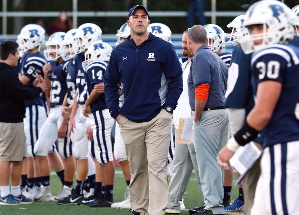 Randolph head coach Will Nahan vs. Mount Olive during their SFC Freedom Blue Friday night football game. September 28, 2018, Randolph, NJ