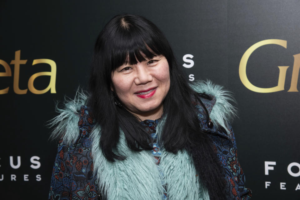 FILE - Fashion designer Anna Sui attends a screening of Focus Features' "Greta" in New York on Feb. 19, 2019. Sui will be presenting a video of her new fall collection for New York Fashion Week. (Photo by Charles Sykes/Invision/AP, File)