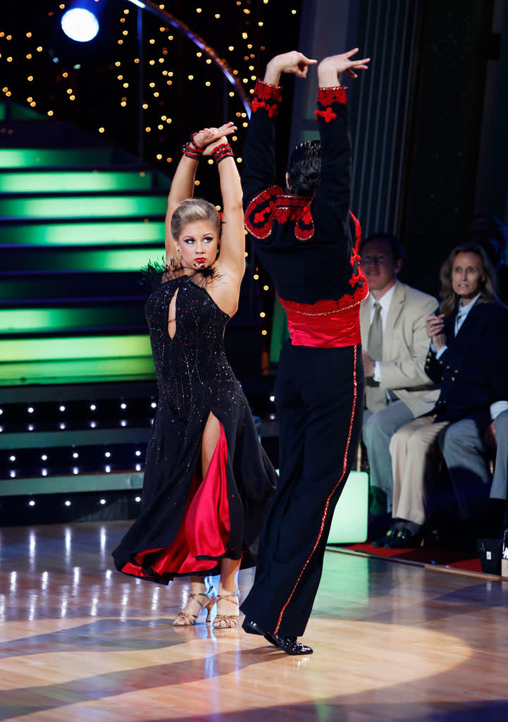 Shawn Johnson and Mark Ballas perform the Paso Doble to "Gotta Get thru This" by Daniel Bedingfield on "Dancing with the Stars."