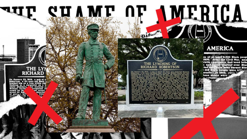 <div class="inline-image__caption"><p>The historical marker commemorating Richard Robertson was set to be placed where a statue of Confederate Adm. Raphael Semmes had previously been.</p></div> <div class="inline-image__credit">Photo Illustration by Luis G. Rendon/The Daily Beast/Getty/Facebook</div>