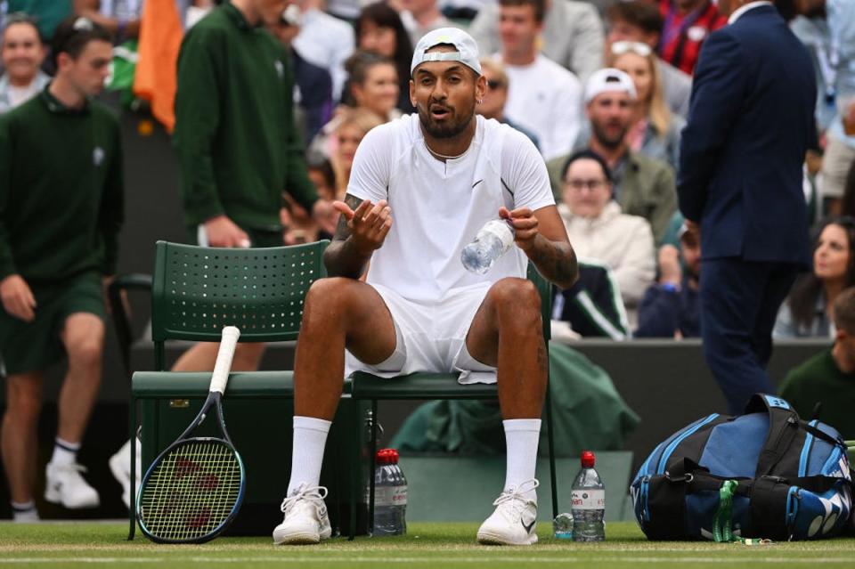 Kyrgios was furious with the officials throughout his four-set win (Getty Images)