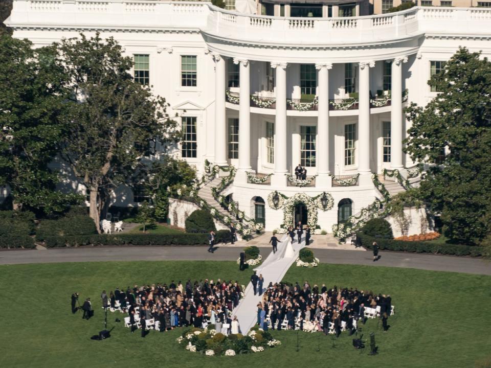 President Joe Biden's granddaughter Naomi Biden and her fiance, Peter Neal, are married on the South Lawn of the White House in Washington, Saturday (AP)