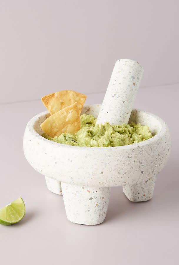 Find this <a href="https://fave.co/348ssYf" target="_blank" rel="noopener noreferrer">Terrazzo Molcajete Bowl and Tejolote for $58 </a>at Anthropologie.