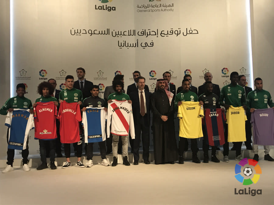Ceremonia de presentación de los nueve jugadores saudíes que se incorporan a la Liga española. Foto: LFP.