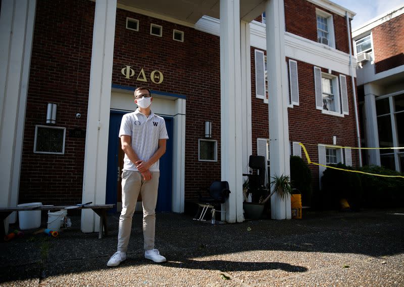 Erik Johnson, president of the interfraternity council at the University of Washington, poses in Seattle