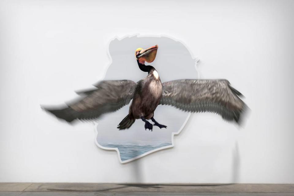 Alex Israel, “Self Portrait (Pelican with Fish)” 2019, will be on display at the Bass in Miami Beach.