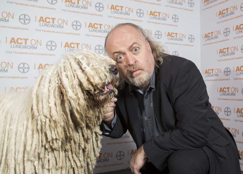 EDITORIAL USE ONLY Bill Bailey with Fodey the Komondor at Crufts at the NEC in Birmingham to support the Be Lungworm Aware campaign to raise awareness of the lungworm parasite which can be fatal to dogs.