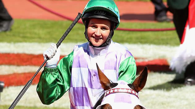 Michelle celebrated her win a top Prince of Penzance yesterday. Photo: Getty Images.