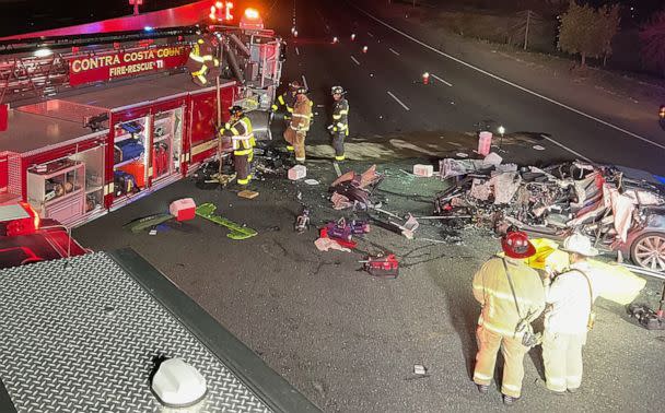 PHOTO: The driver of a Tesla died in a crash on Feb. 18, 2023, Walnut Creek, California. (Contra Costa County Fire Protection District)