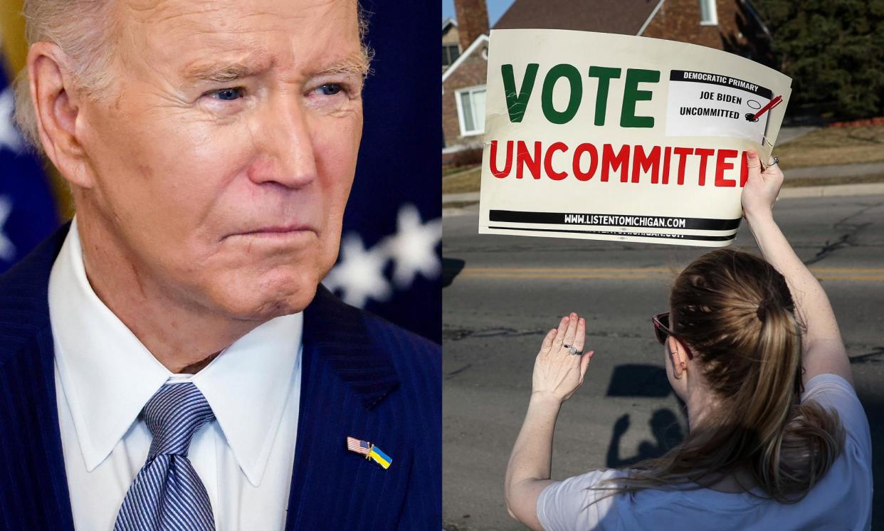 <span>While Joe Biden won Michigan’s Democratic primary, more than 100,000 people cast their vote as ‘uncommitted’.</span><span>Composite: Getty Images</span>