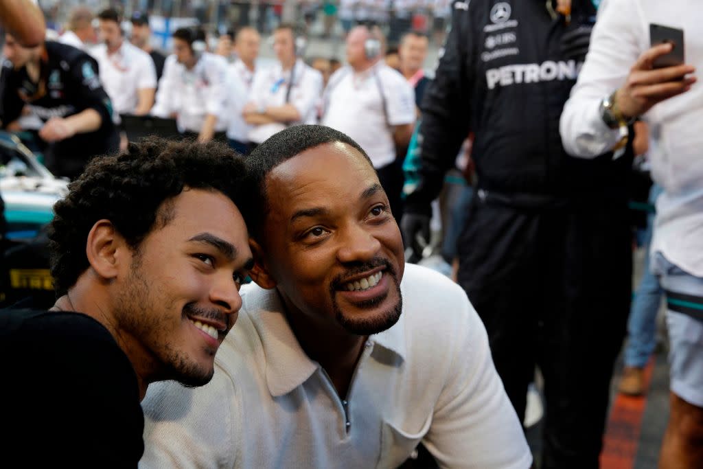 Will Smith and son Trey pose for a photo at the Abu Dhabi Formula One Grand Prix on Nov. 25, 2018, in Abu Dhabi. (Photo: LUCA BRUNO/AFP/Getty Images)
