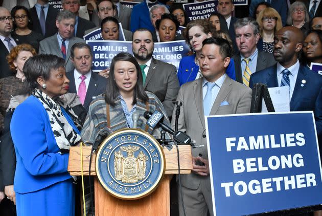 Assemblywoman Yuh-Line Niou, center, speaks at a gathering of New York state lawmakers rallying against then-President Donald Trump's immigration policies in 2018. (Photo: Hans Pennink/Associated Press)