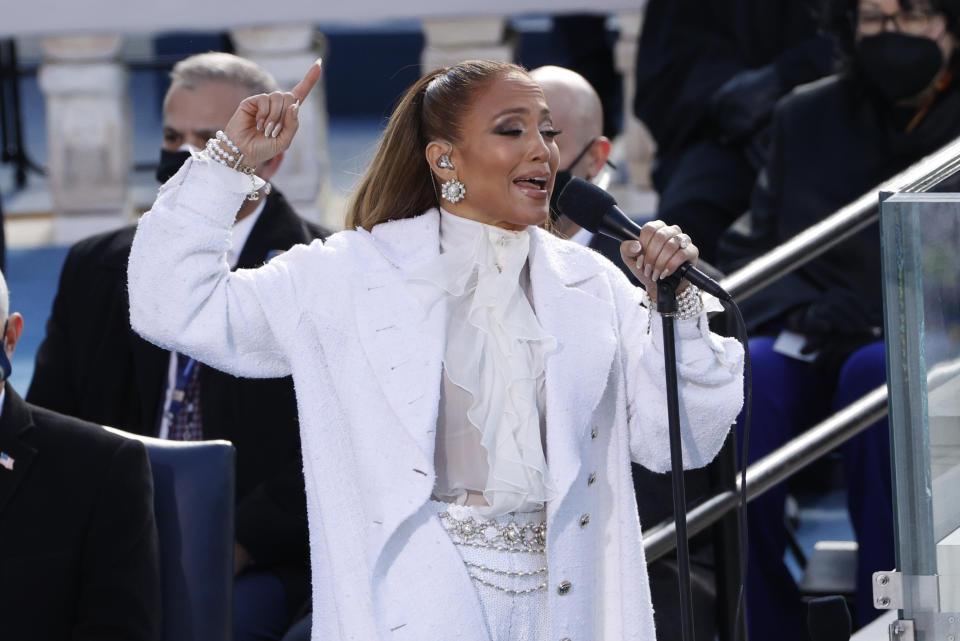 Jennifer Lopez performs during the inauguration of Joe Biden as the 46th President of the United States. (Brendan McDermid/Reuters)