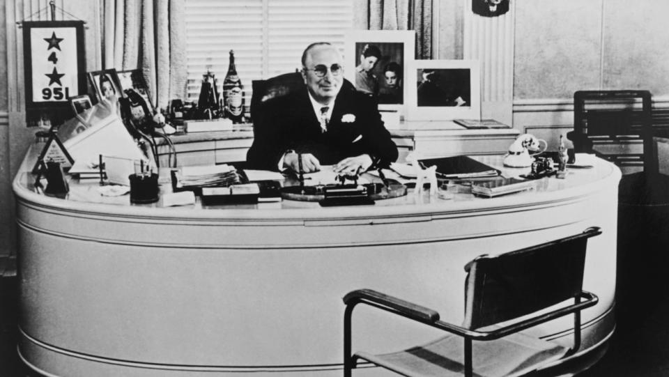 MGM’s Louis B. Mayer in his office in a 1940s era image.