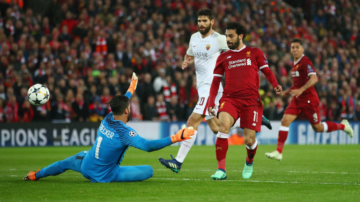 Mohamed Salah earned a place in Liverpool’s European history with a sparkling first-half display against Roma.