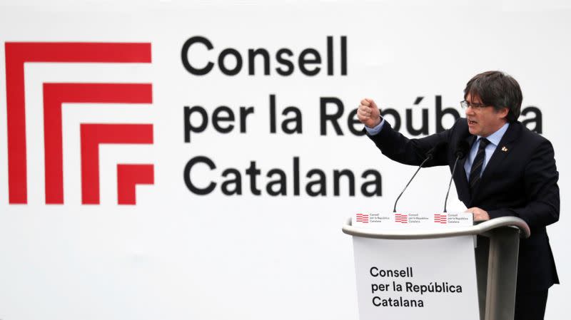 Catalan separatist leader Carles Puigdemont holds a rally in Perpignan