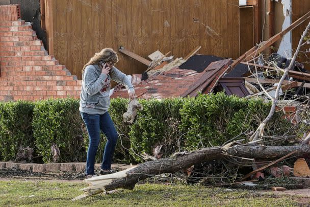PHOTO: Robbie Bridwell surveys damage after overnight tornadoes in Cole, Okla., April 20, 2023. (Nick Oxford/Reuters)