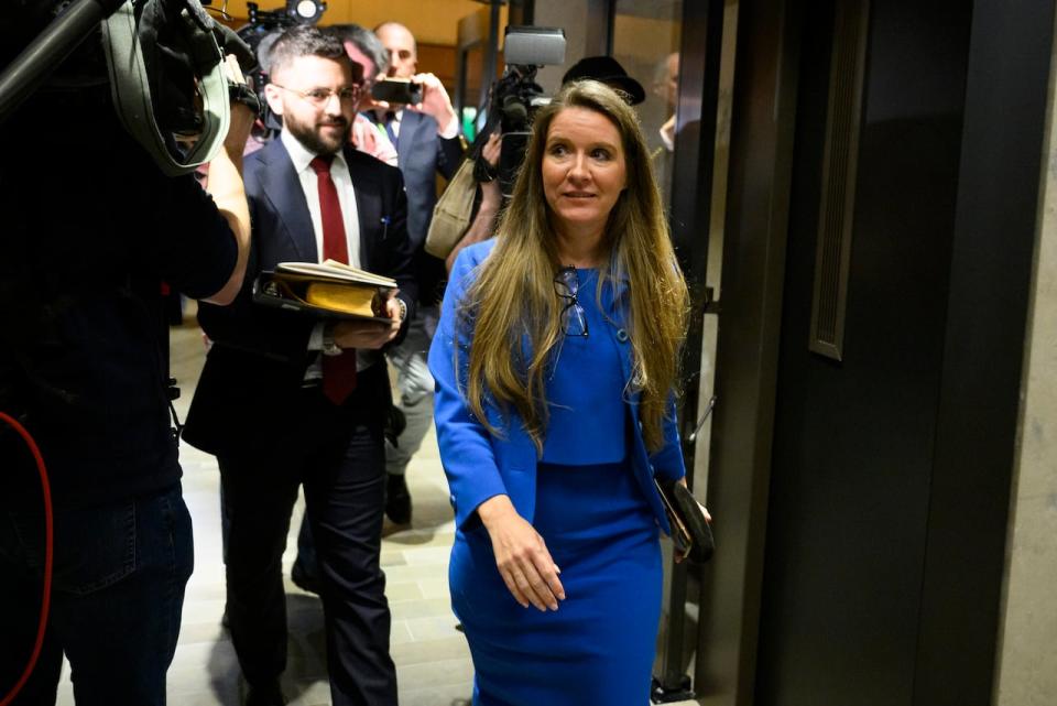 Katie Telford, chief of staff to Prime Minister Justin Trudeau, departs after appearing as a witness before the Standing Committee on Procedure and House Affairs, studying foreign election interference, on Parliament Hill in Ottawa, on Friday, April 14, 2023.