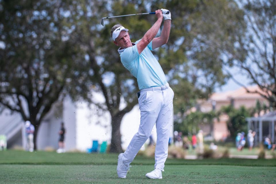 Luke Donald tees off from the fifth tee during the first round of the Honda Classic at PGA National Resort & Spa on Thursday, February 23, 2023, in Palm Beach Gardens, FL.