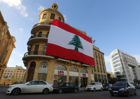 A Lebanese flag hangs from a building in downtown Beirut, Lebanon, November 21, 2017. REUTERS/Aziz Taher