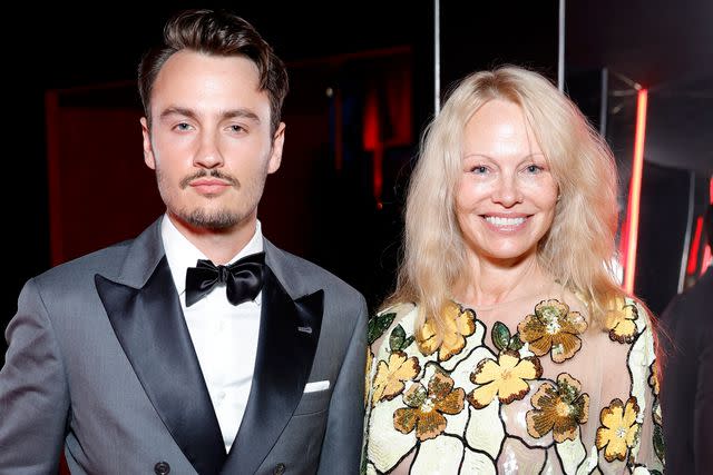 <p>Stefanie Keenan/VF24/WireImage</p> Brandon Thomas Lee and Pamela Anderson at 2024 Vanity Fair Oscar Party