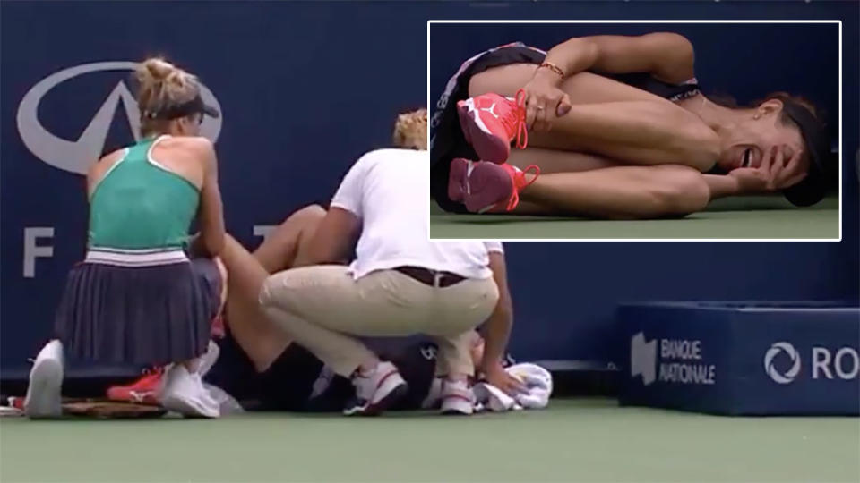 Elina Svitolina went straight over to help the distressed Mihaela Buzarnescu. Pic: WTA