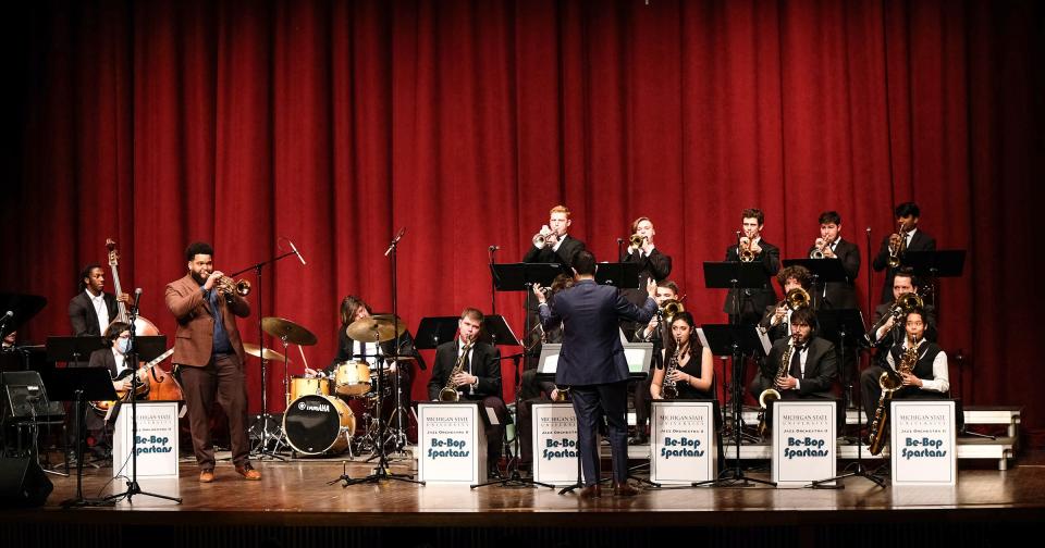 The MSU Jazz Orchestra ll and guest artist Kris Johnson perform at the Jazz: Spirituals, Prayer and Protest concert at Michigan State's Fairchild Theatre Sunday, Jan. 15, 2023.