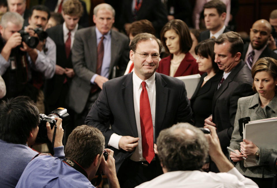 Supreme Court nominee Judge Samuel Alito leaves the hearing room after concluding his participation in confirmation hearings on Capitol Hill on January 12, 2006, in Washington, D.C. / Credit: Getty Images