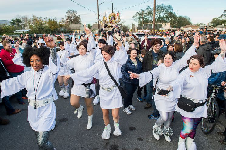 Leijorettes marching group particpates in the Intergalactic Krewe of Chewbacchus' Princess Leia Tribute Parade honoring actress Carrie Fisher (Photo by Erika Goldring/Getty Images)