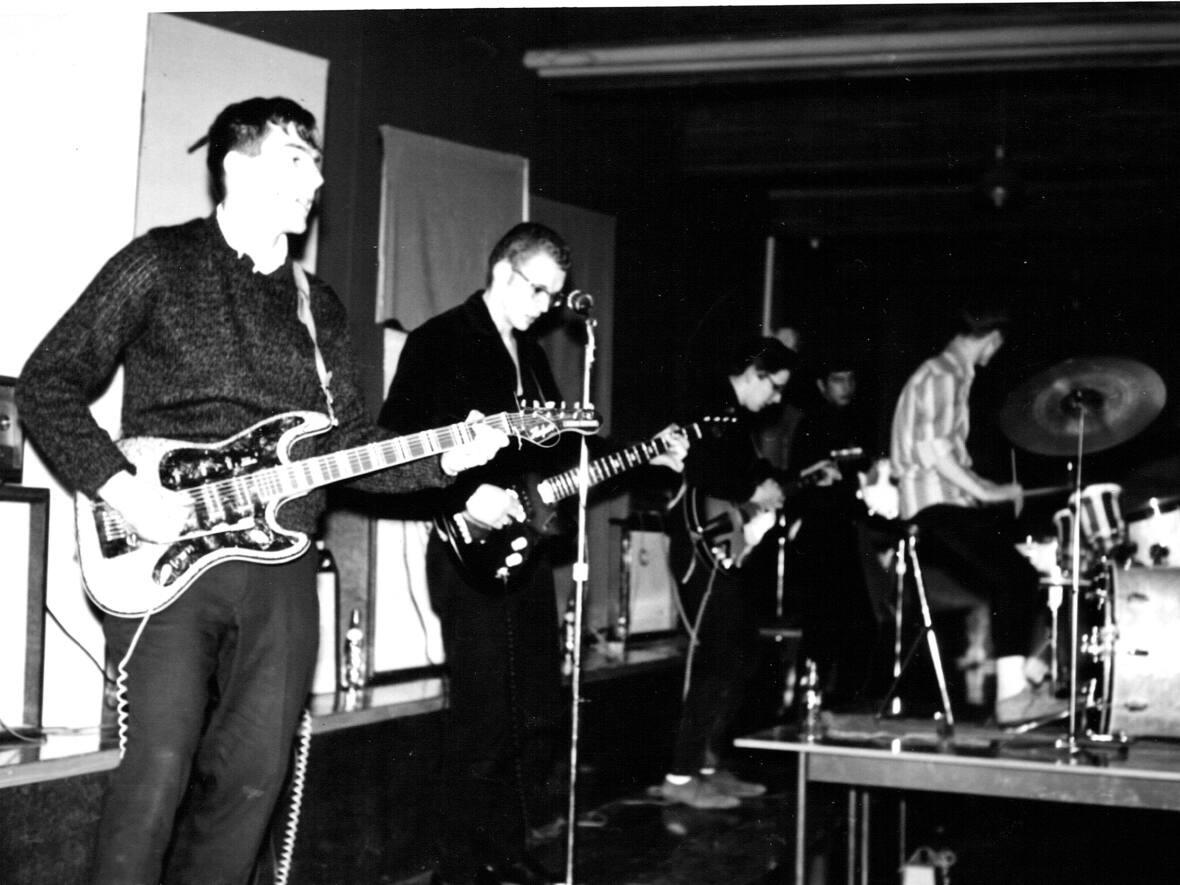 4Most plays its last school dance in Vanderhoof, B.C., on Jan. 13, 1967. Jim Vallance — who would go on to huge success as a songwriter — is on drums. (Submitted by Gordon Keith - image credit)