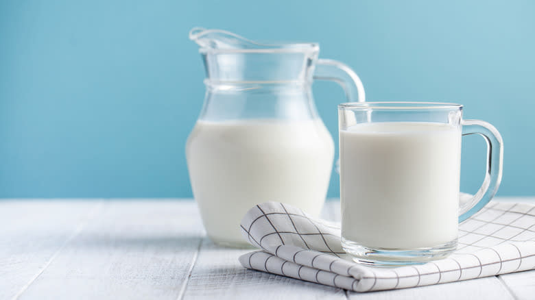 pitcher and glass of milk