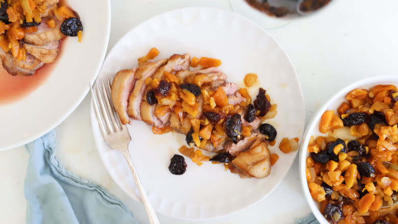 apricot chutney over seared duck breast