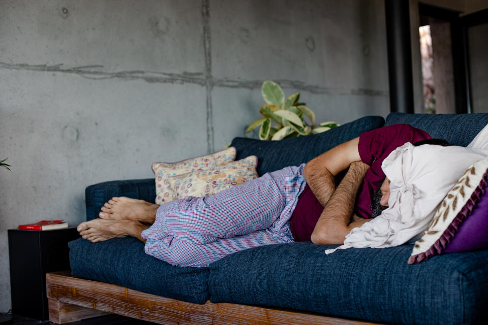 A sick man resting at home