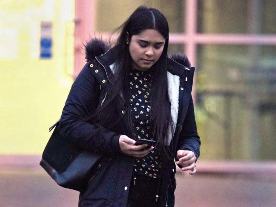 Sneha Chowdhury leaving Woolwich Crown Court in London on 6 January (PA)